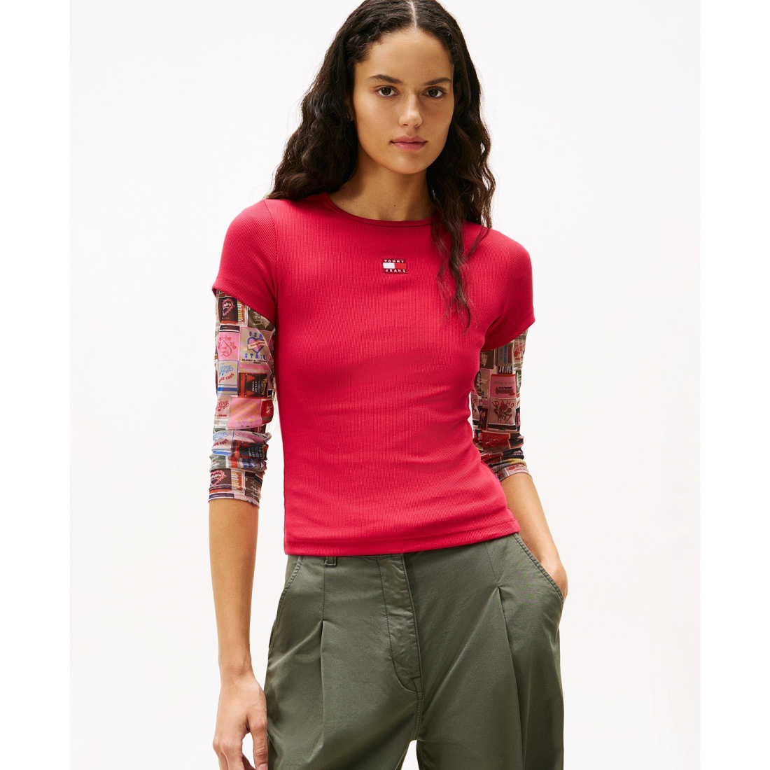 T-shirt 'Badge Logo Ribbed' pour Femmes