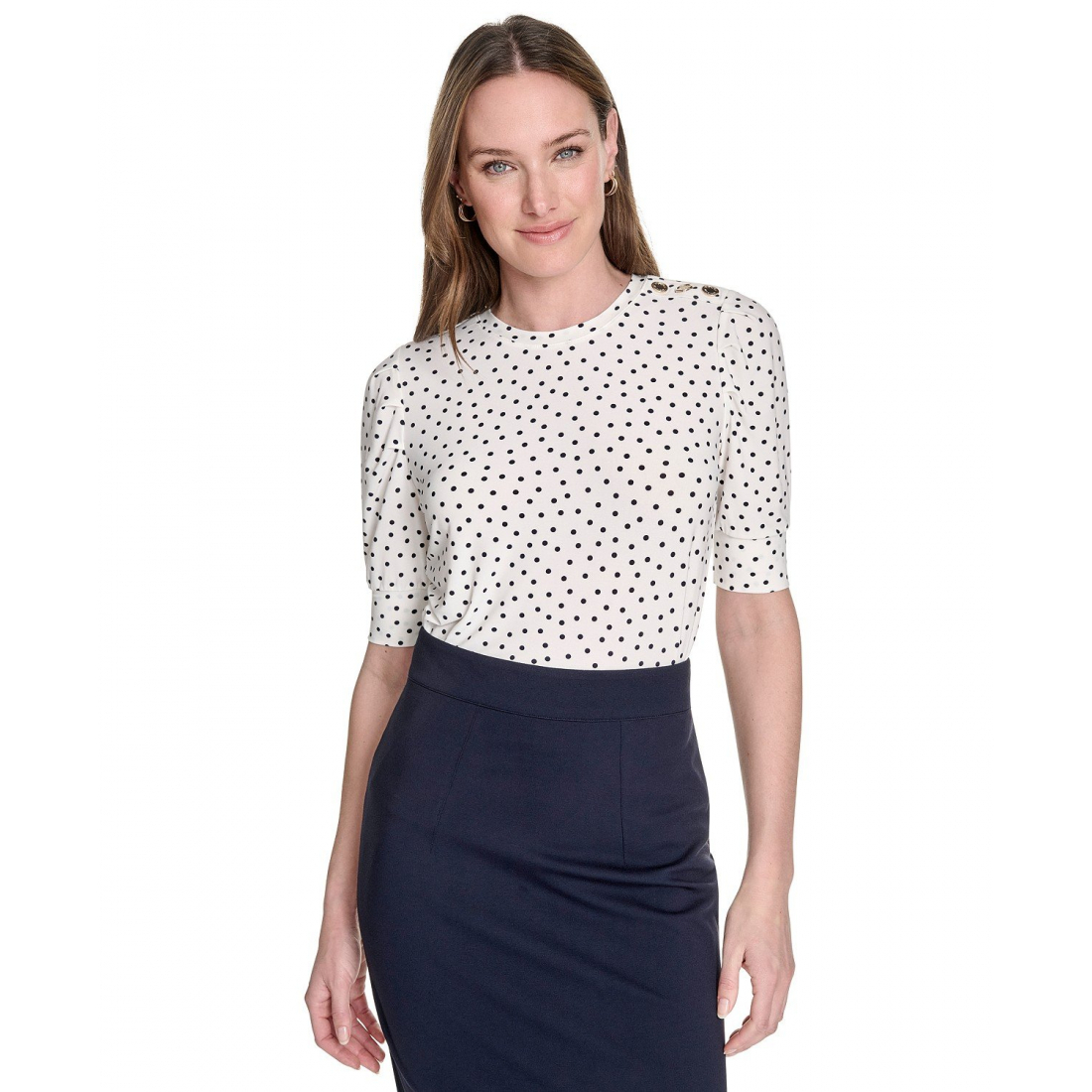 Top à manches courtes 'Dot-Print Puff-Sleeve' pour Femmes