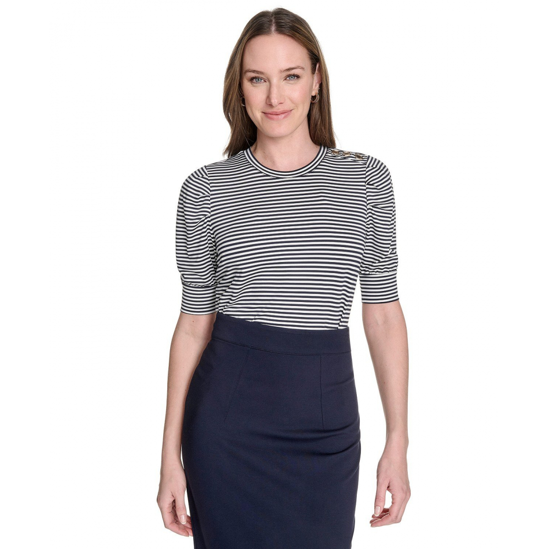 Top 'Striped Puff-Sleeve' pour Femmes