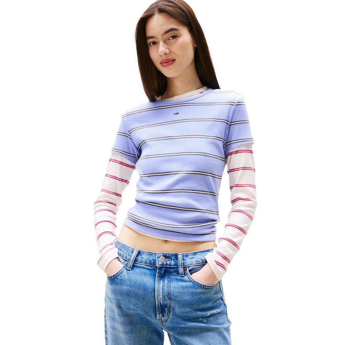 T-shirt 'Slim Essential Ribbed Badge' pour Femmes