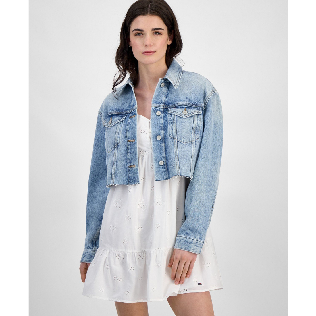 'Cotton Cropped Flag-Back' Trucker Jacke für Damen