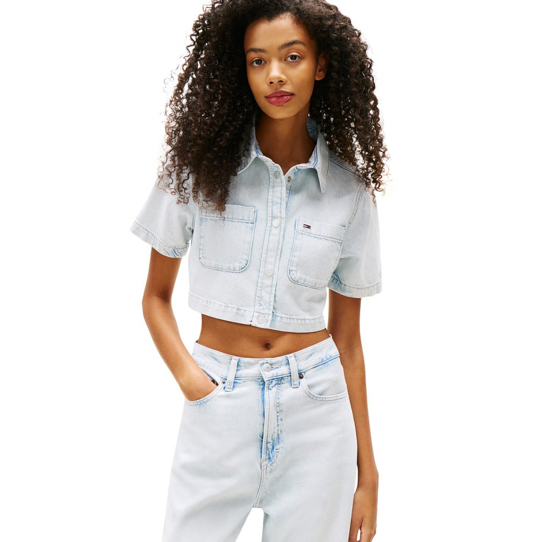Chemise en Jean 'Cropped Short-Sleeve' pour Femmes