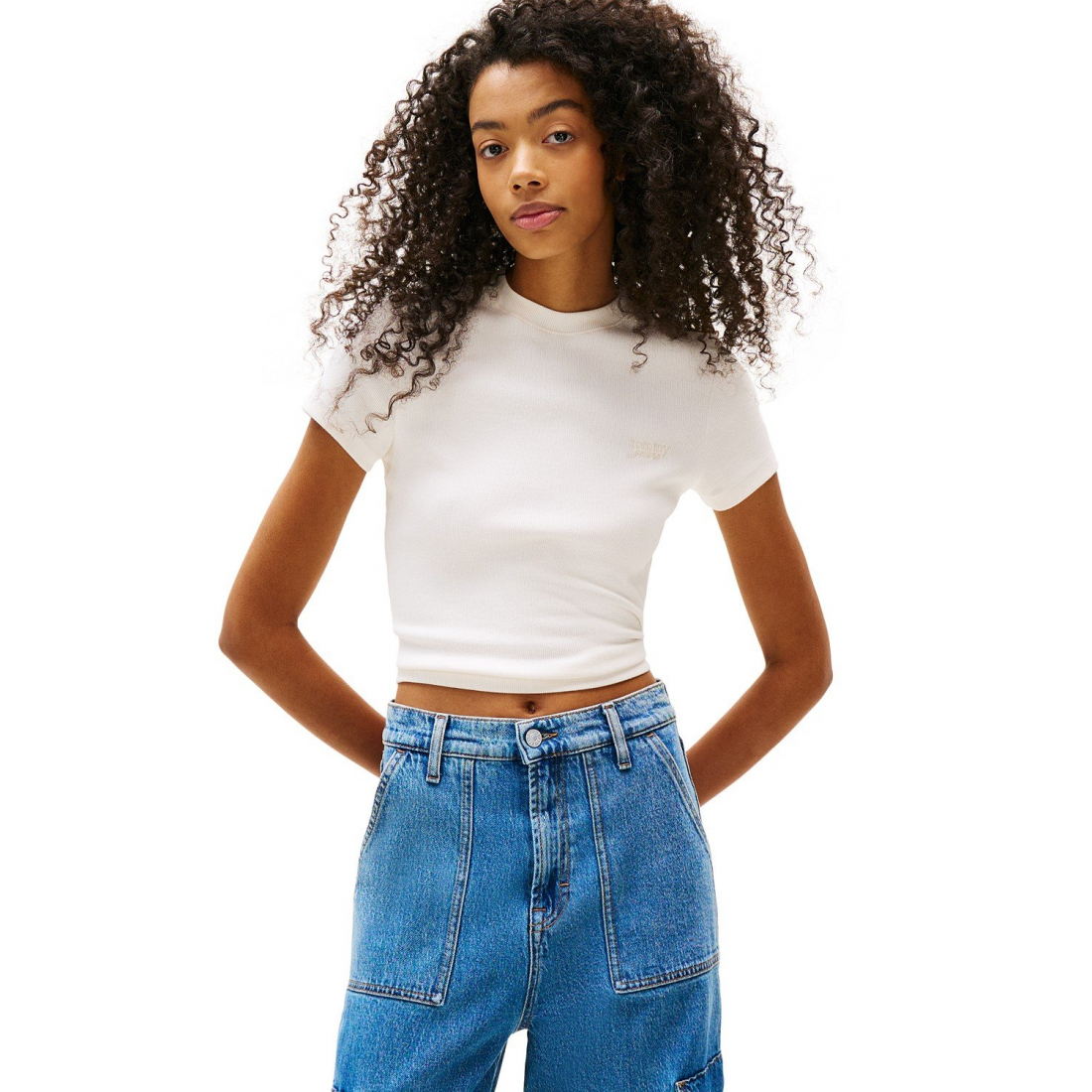 T-shirt 'Slim-Fit Cropped Ribbed' pour Femmes