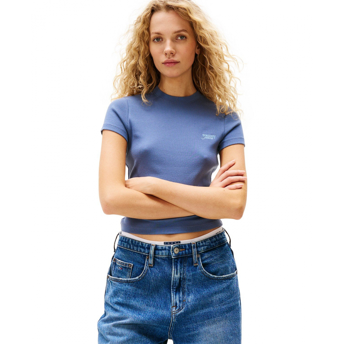 T-shirt 'Slim-Fit Cropped Ribbed' pour Femmes