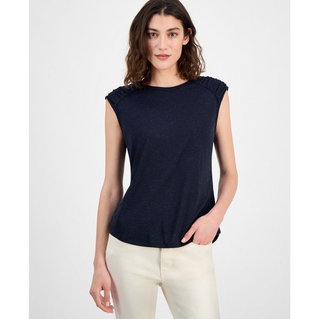Women's 'Ruched-Shoulder' Sleeveless Top