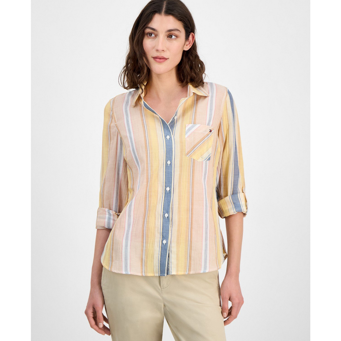 Chemise 'Striped Roll-Tab' pour Femmes