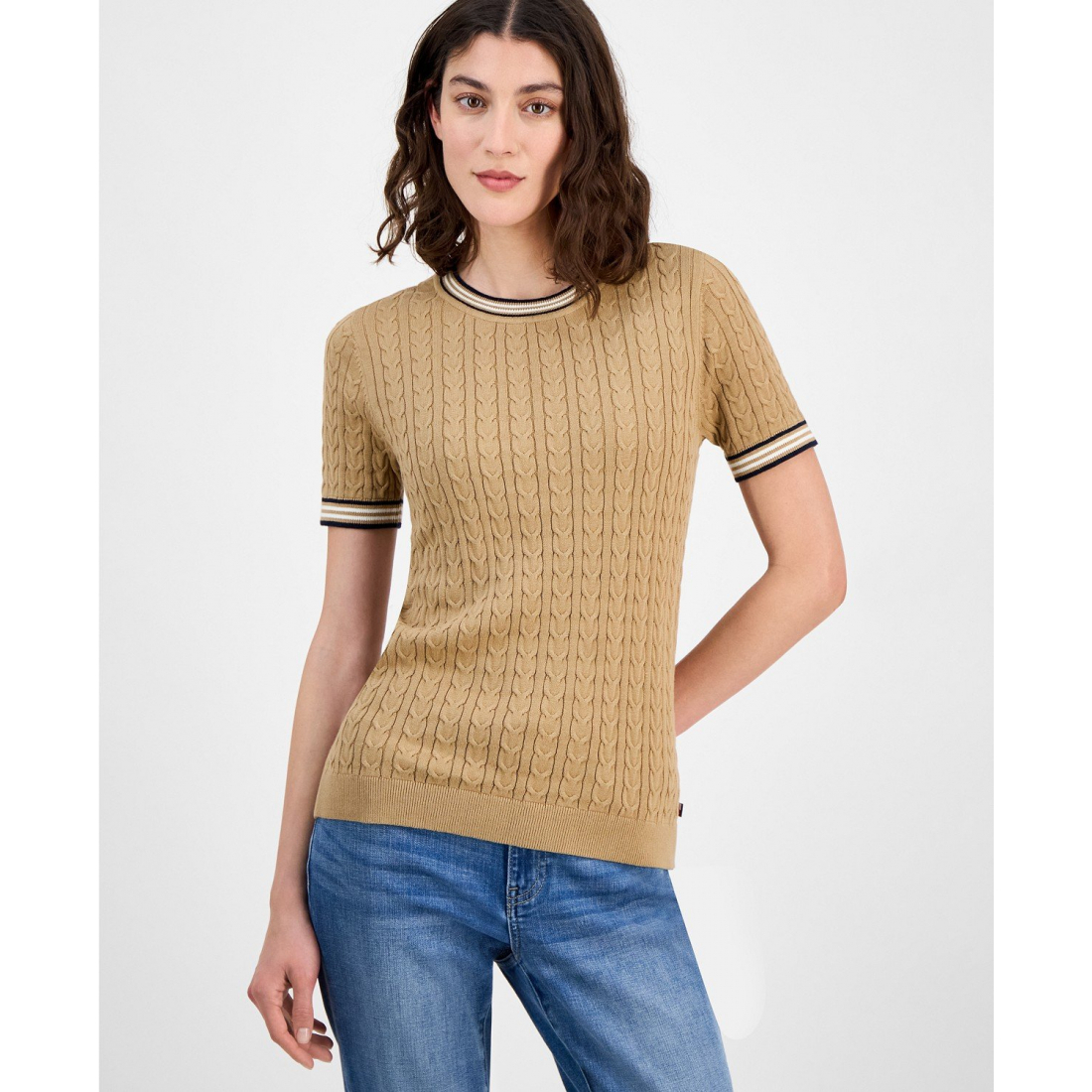 Women's 'Tipped' Short-Sleeve Sweater