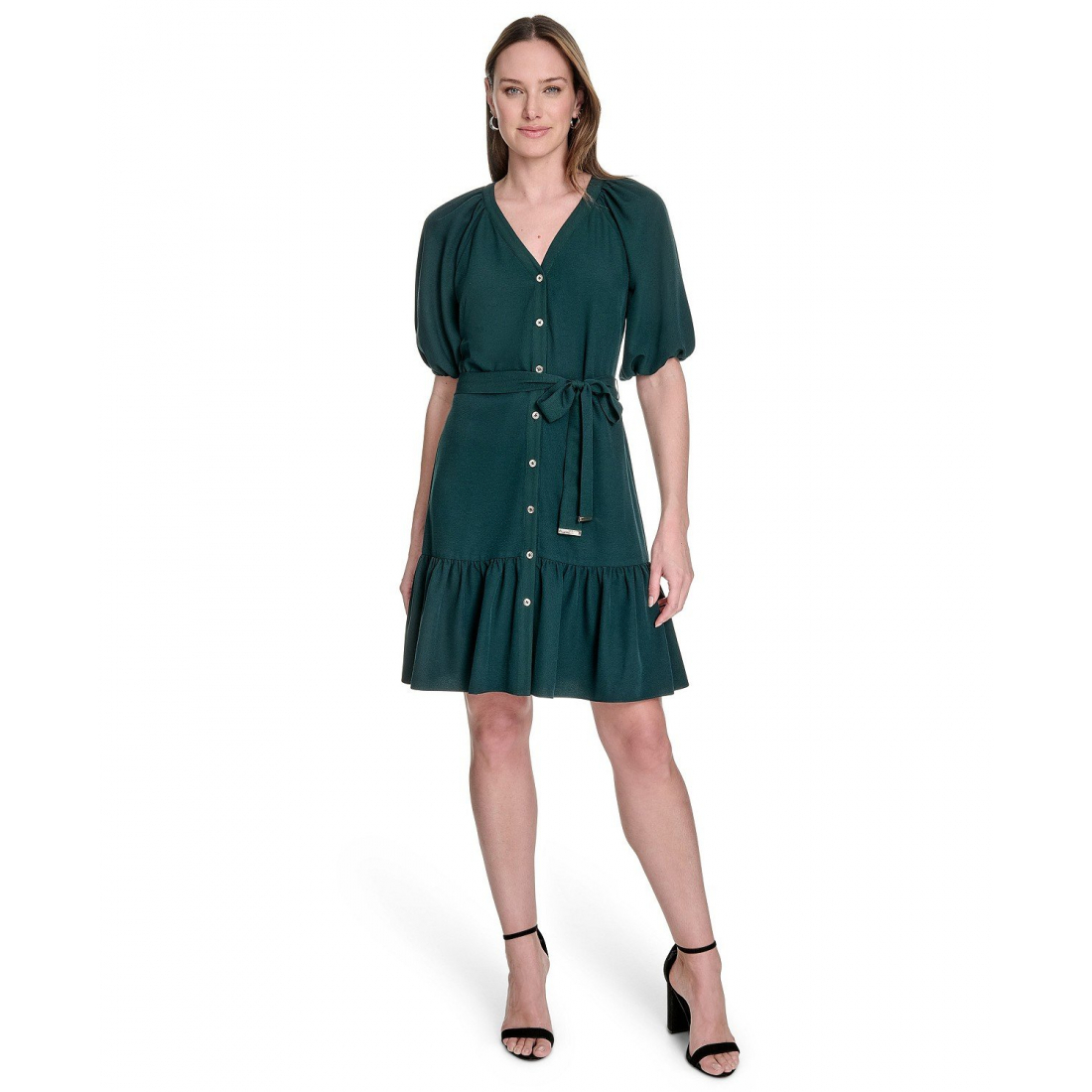 Robe ajustée et évasée 'Puff-Sleeve' pour Femmes