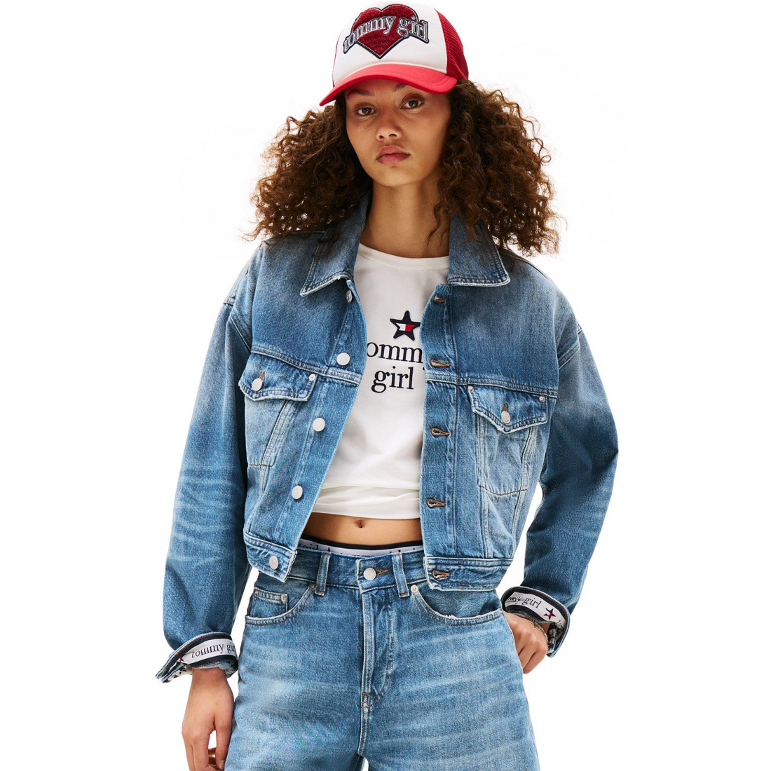 Women's 'Tommy Girl Oversized Cropped' Trucker Jacket