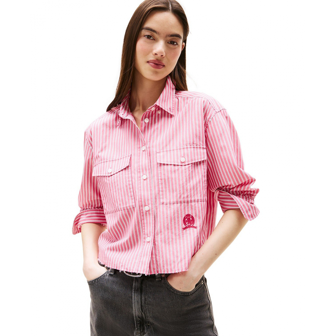 'Cotton Crop Button-Front Crest' Hemd für Damen