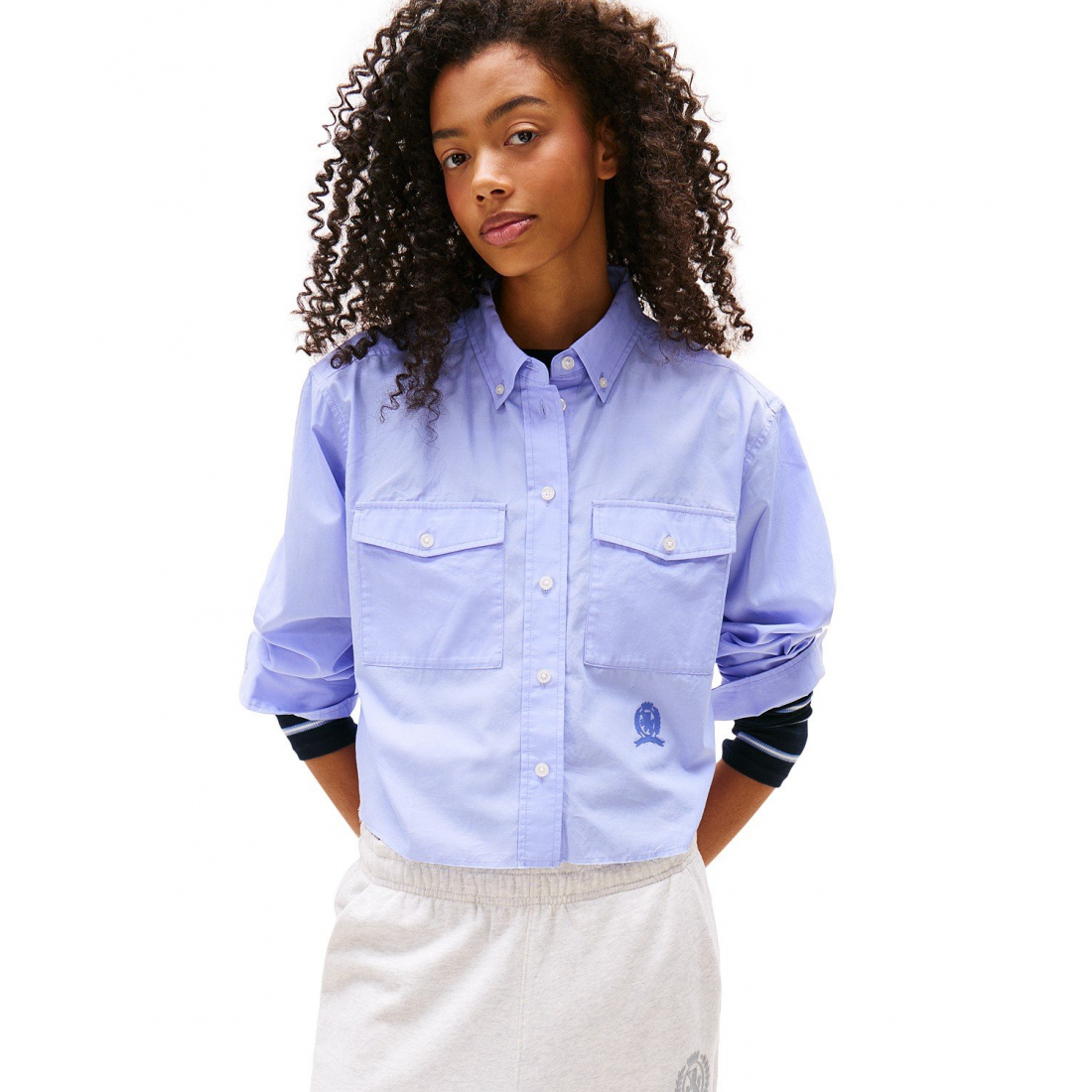 Chemise 'Cotton Crop Button-Front Crest' pour Femmes