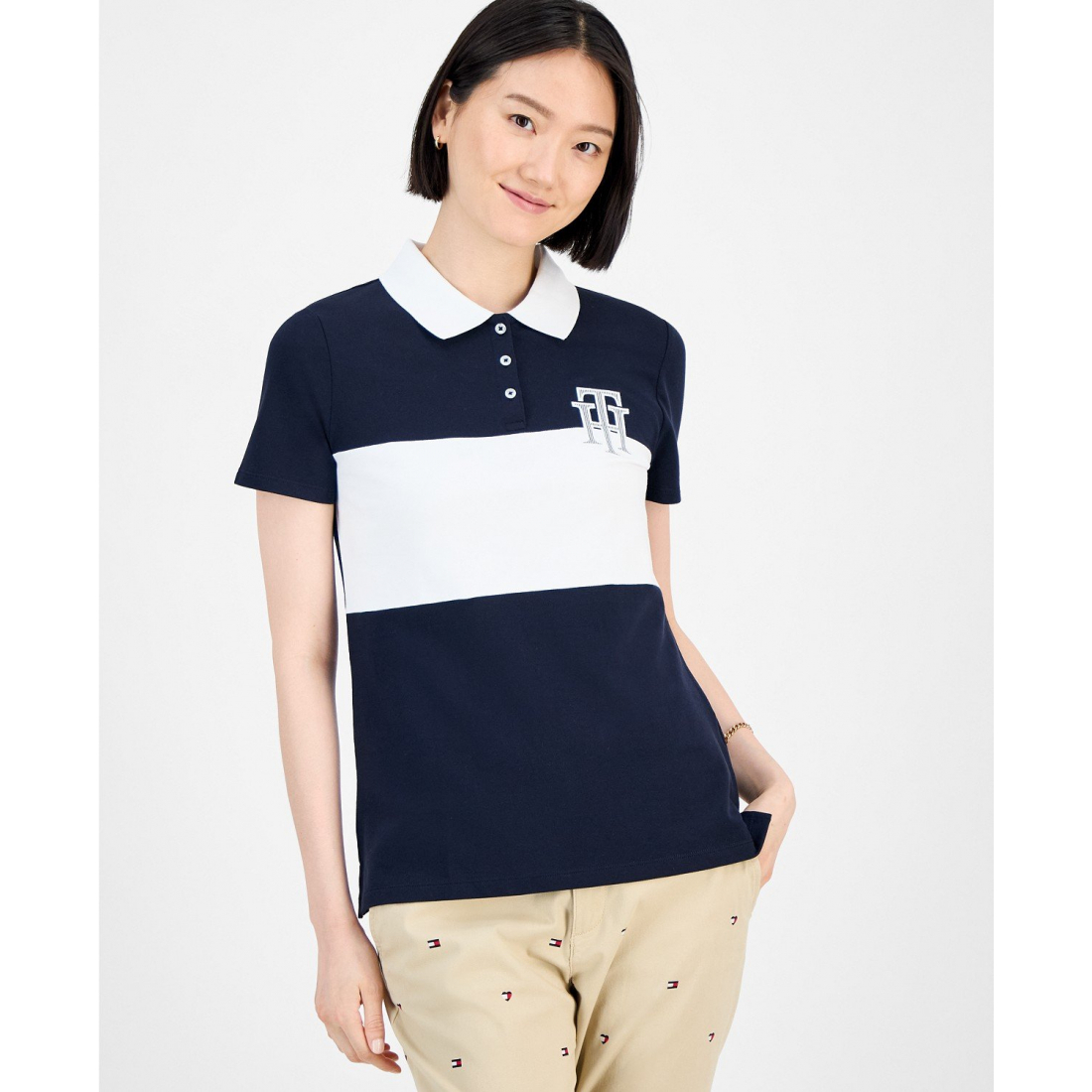 Polo 'Pieced Piqué Short-Sleeve' pour Femmes
