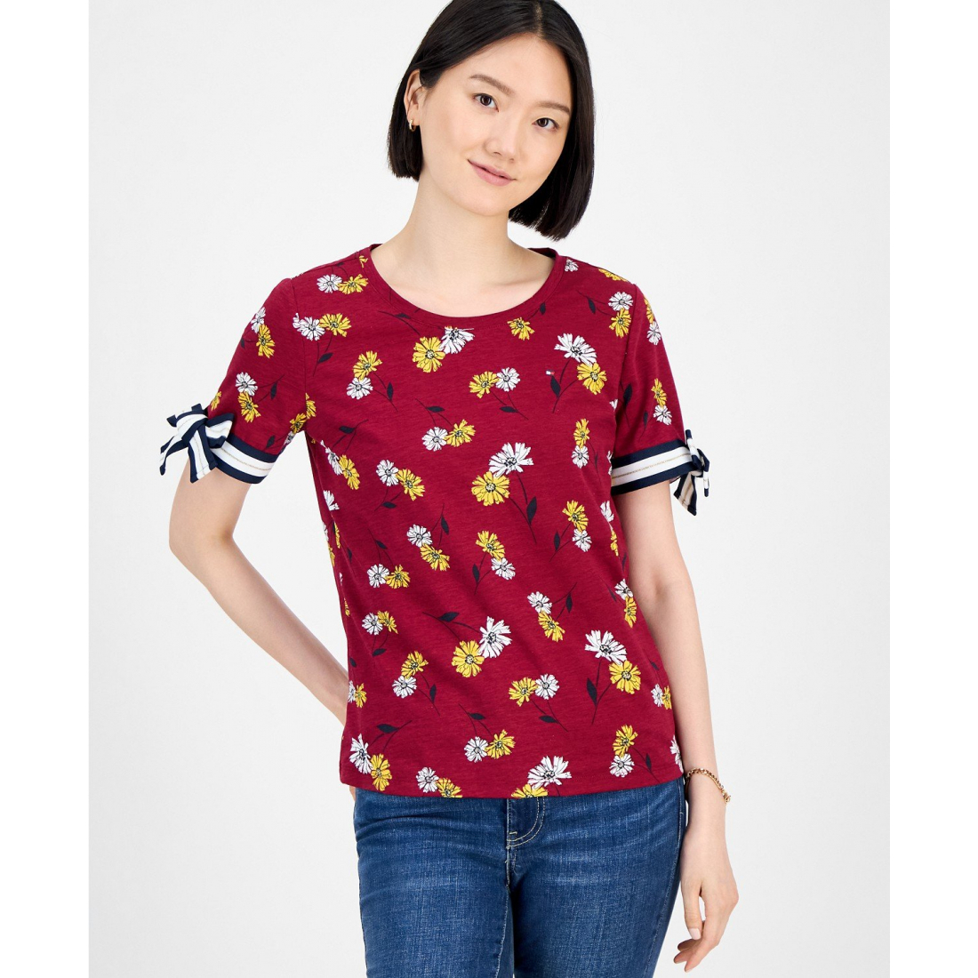 Top 'Daisy-Print Tie-Sleeve' pour Femmes