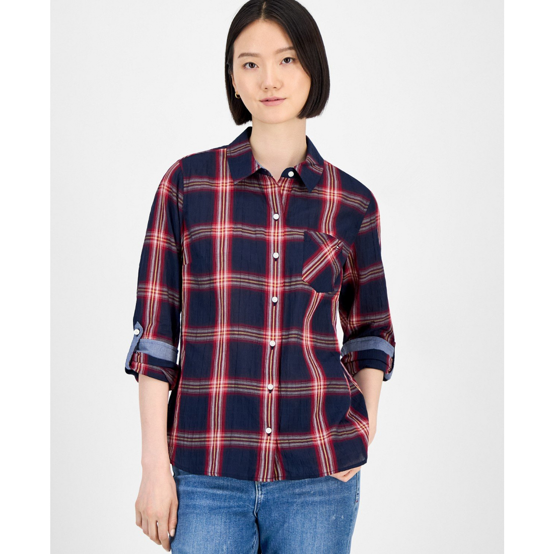 Chemise 'Crinkled Plaid Button-Front' pour Femmes