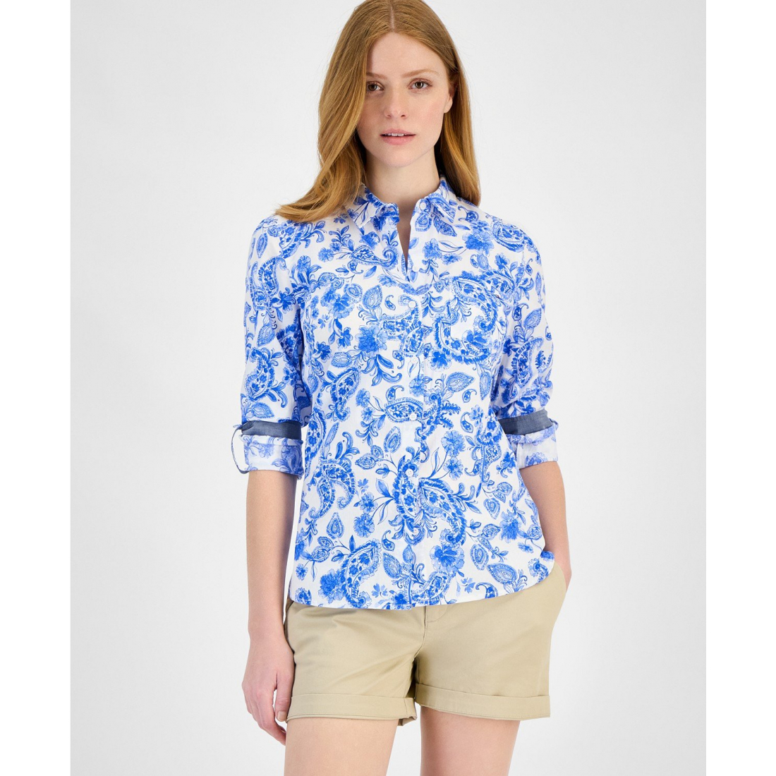 'Floral Gingham Cotton' Hemd für Damen