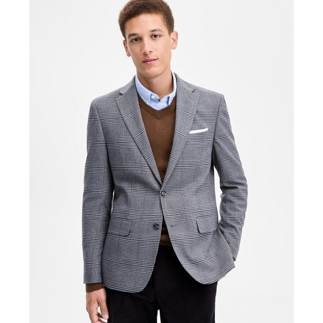 Blazer 'Modern-Fit Gray & Brown Plaid Sport' pour Hommes