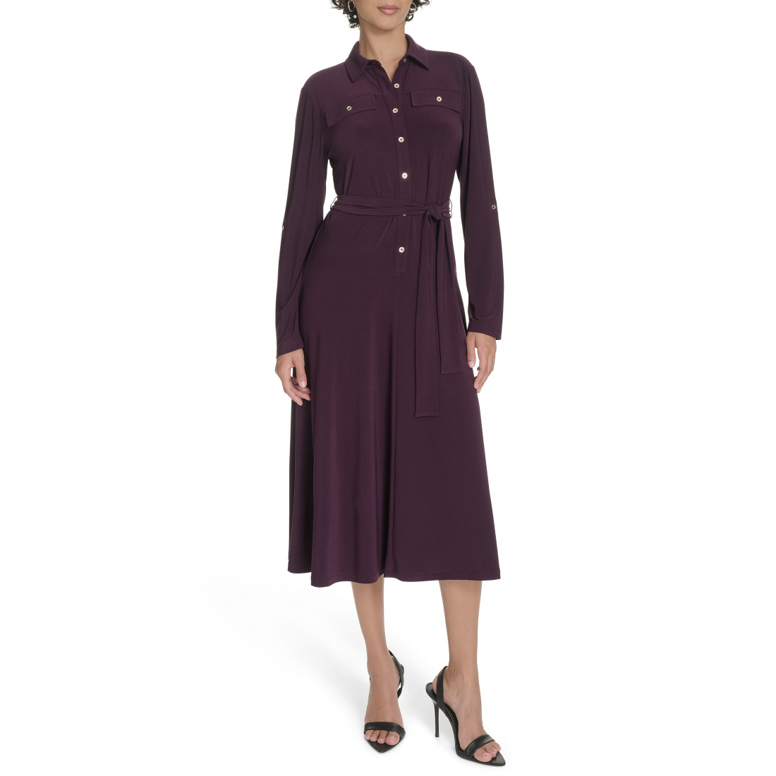 Robe Midi 'Roll Tab Sleeve' pour Femmes