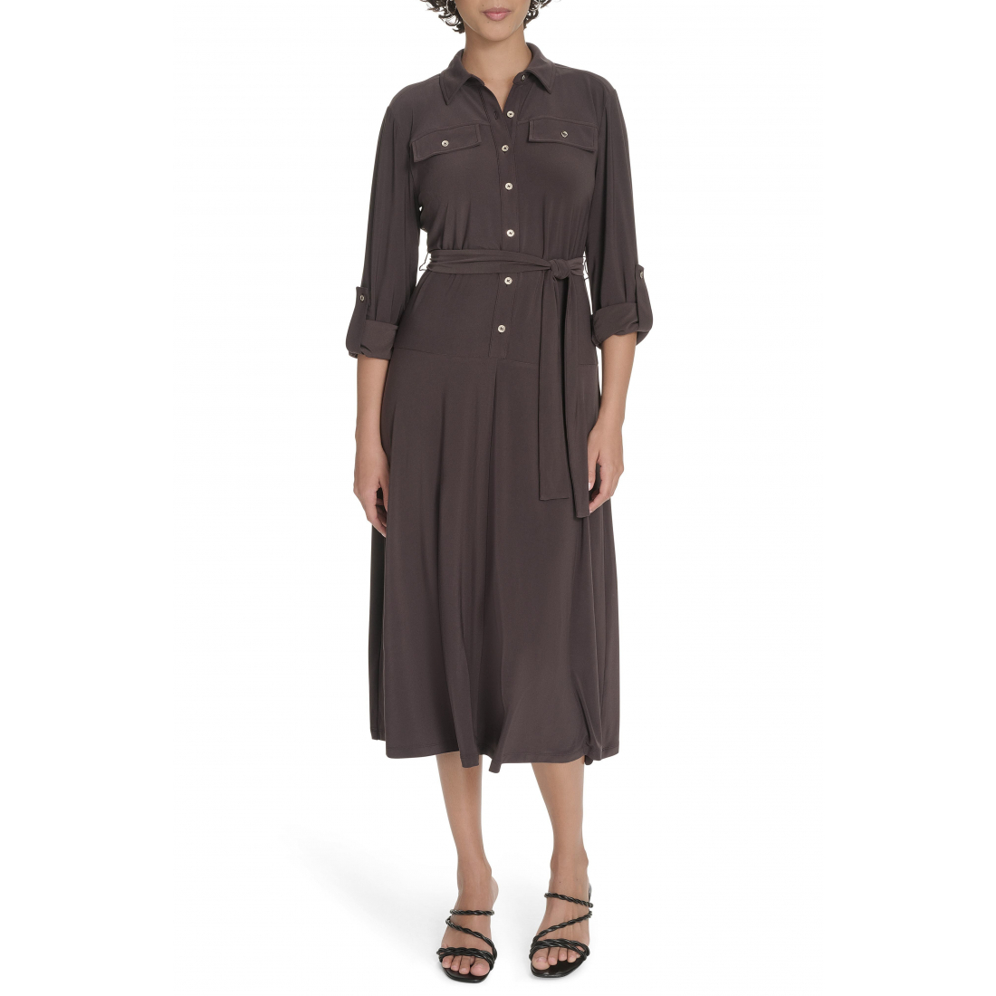 Robe Midi 'Roll Tab Sleeve' pour Femmes