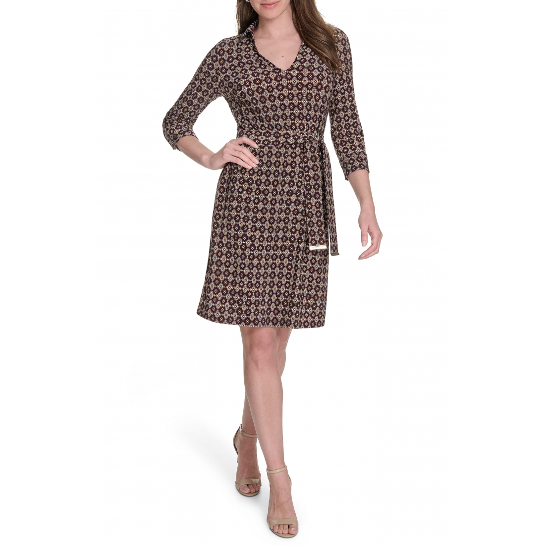 Women's 'Collared Tie Belt' Fit & Flare Dress