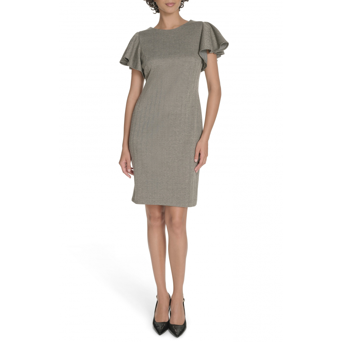Women's 'Flutter Sleeve Herringbone' Sheath Dress