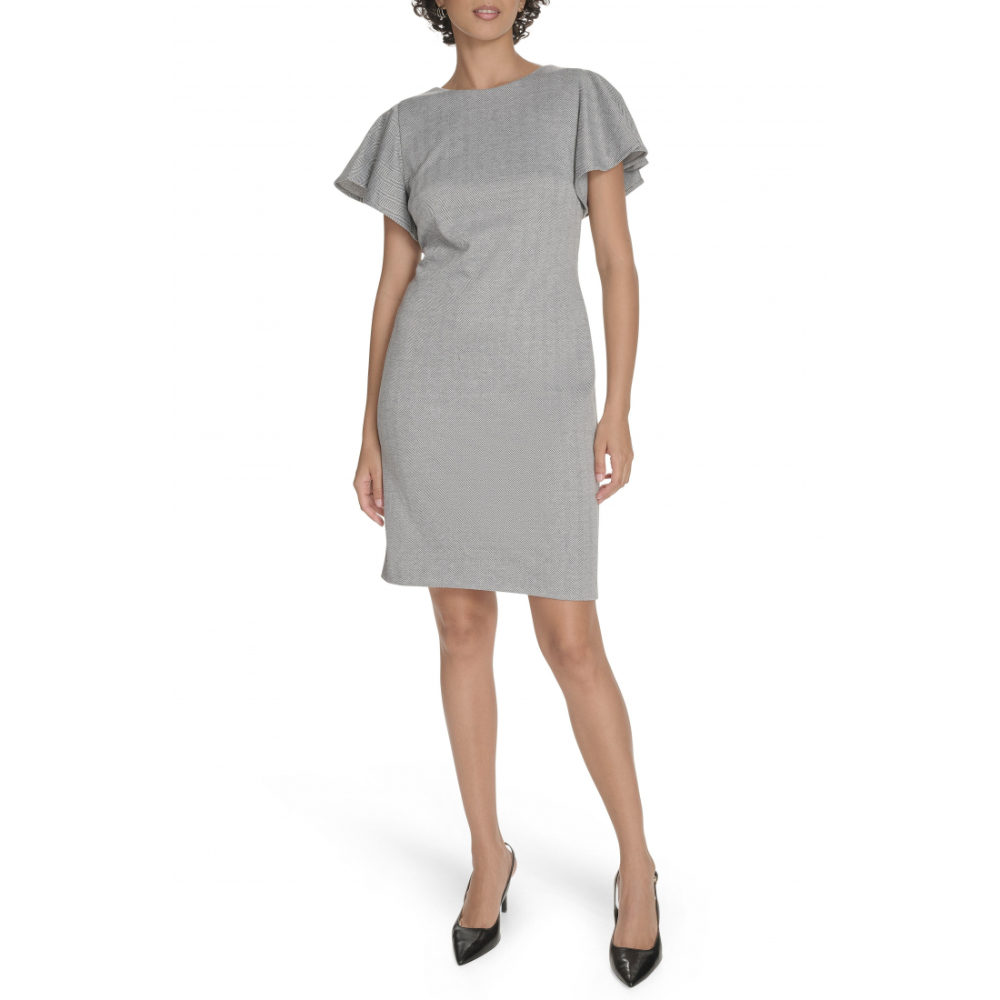 Women's 'Flutter Sleeve Herringbone' Sheath Dress