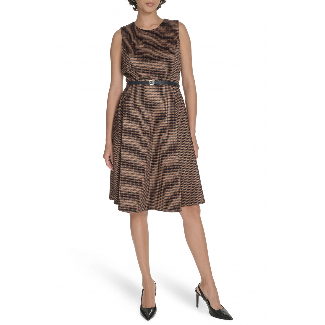Women's 'Houndstooth Sleeveless Belted' Fit & Flare Dress