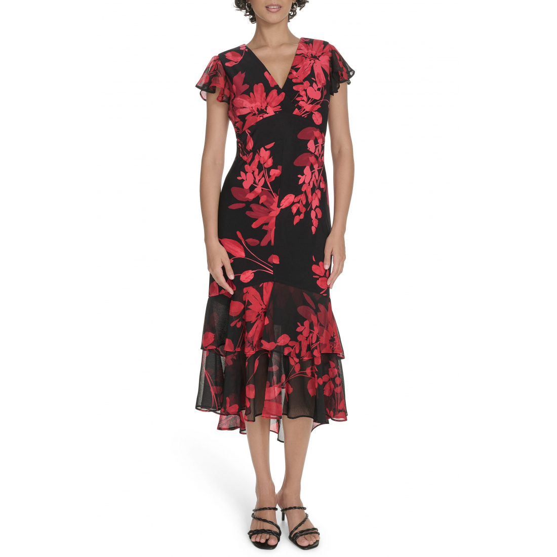 Women's 'Chiffon Flutter Sleeve' Midi Dress