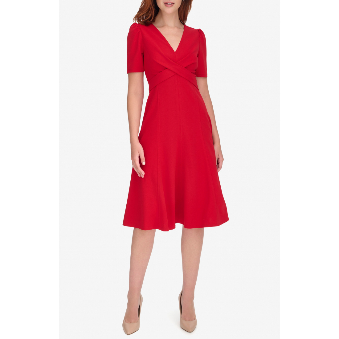 Robe Midi 'Crossover Scuba Fit and Flare' pour Femmes