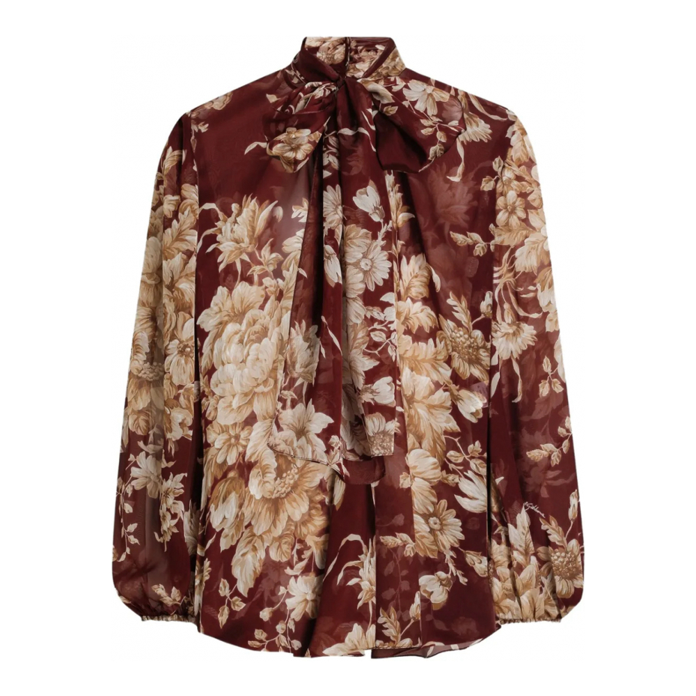 'Floral-Print Bow' Langärmelige Bluse für Damen