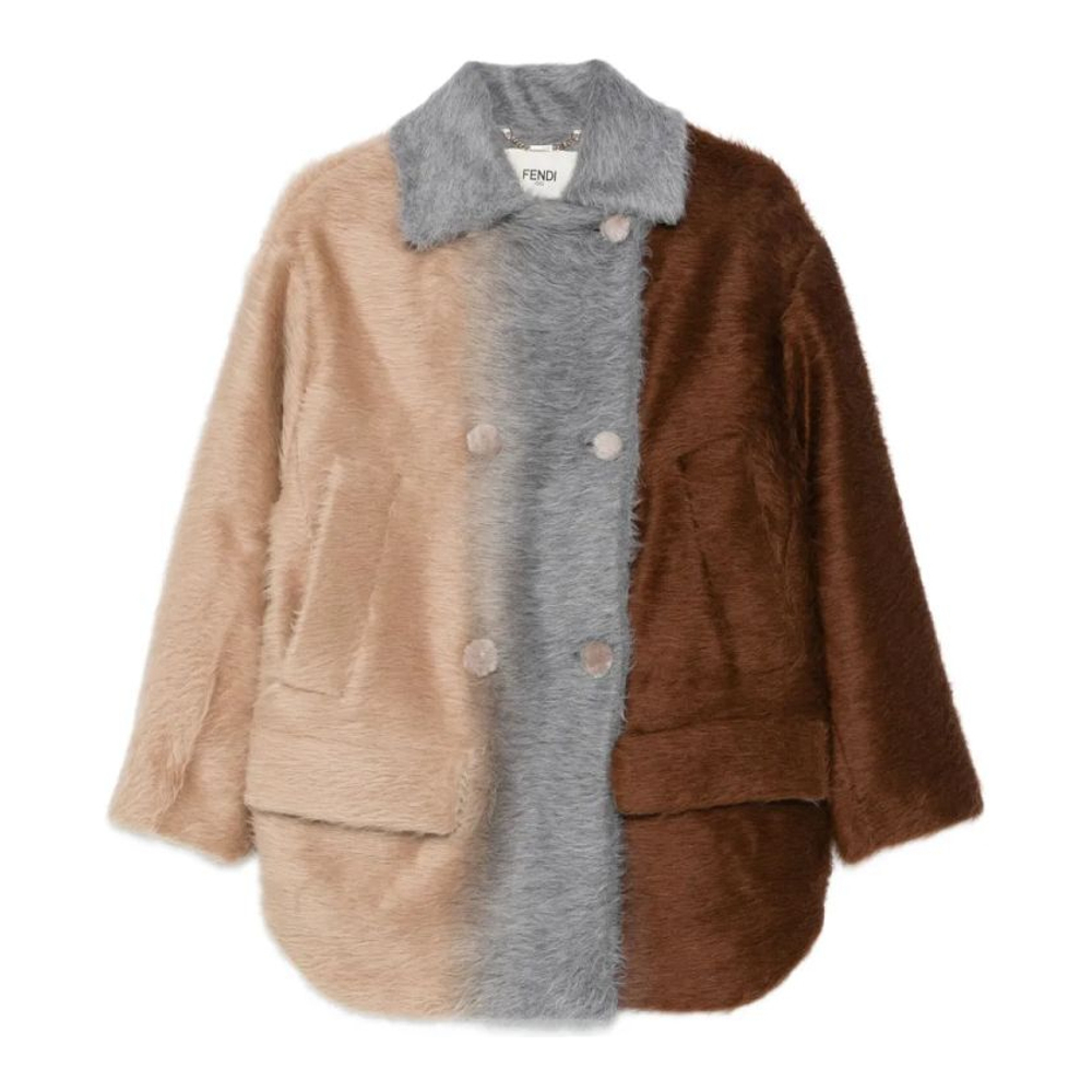 Women's 'Colour-Block Double-Breasted' Teddy Coat