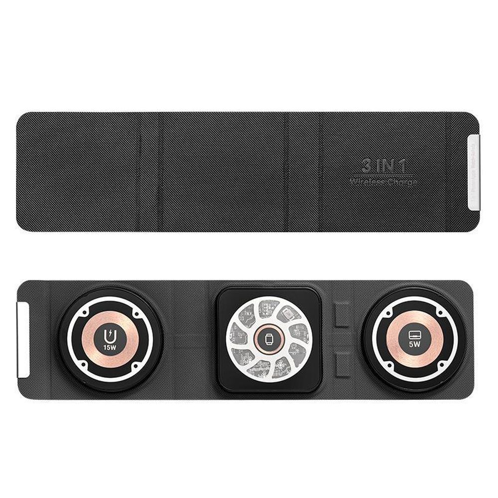 Chargeur sans fil 3 en 1 format Wallet - Noir