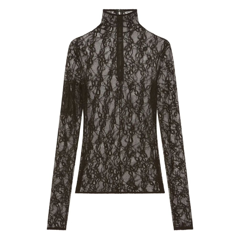 Top à manches longues 'Lace-Panel High-Neck' pour Femmes