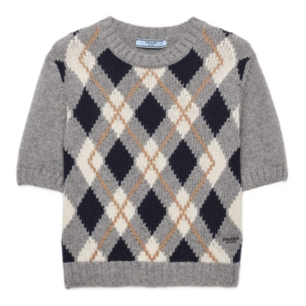 Pull 'Diamond-Pattern Short-Sleeved' pour Femmes