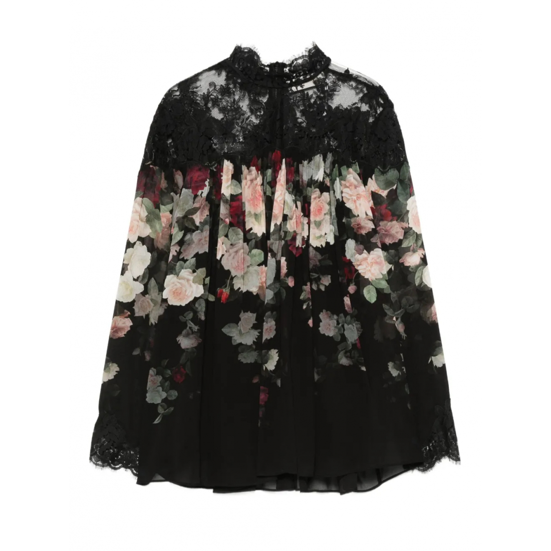 'Lace-Trimmed Floral' Langärmelige Bluse für Damen