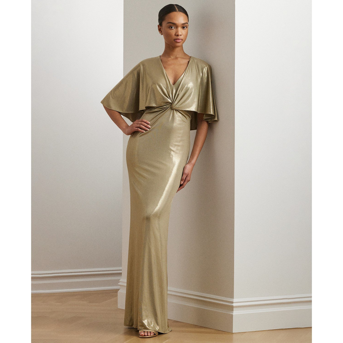 Women's 'Twist-Front Cape-Overlay Gown'