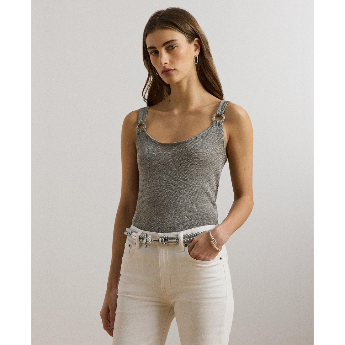 'Ring-Trim Metallic Sweater Tank Top' pour Femmes