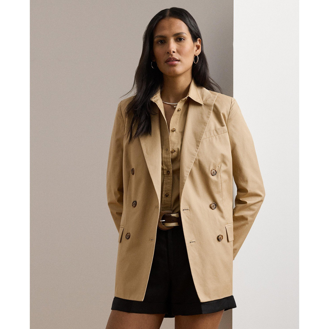 'Double-Breasted Cotton Twill Blazer' pour Femmes