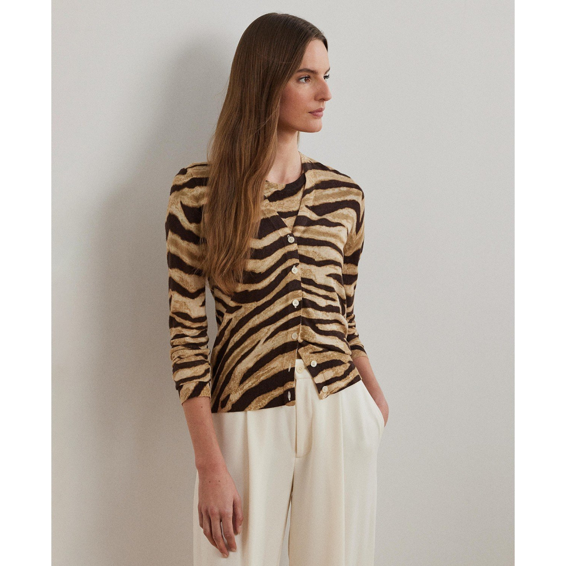 Women's 'Zebra-Print Linen-Cotton Cardigan'