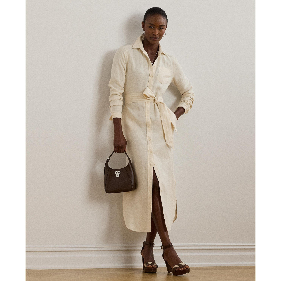 'Belted Linen Shirtdress' pour Femmes