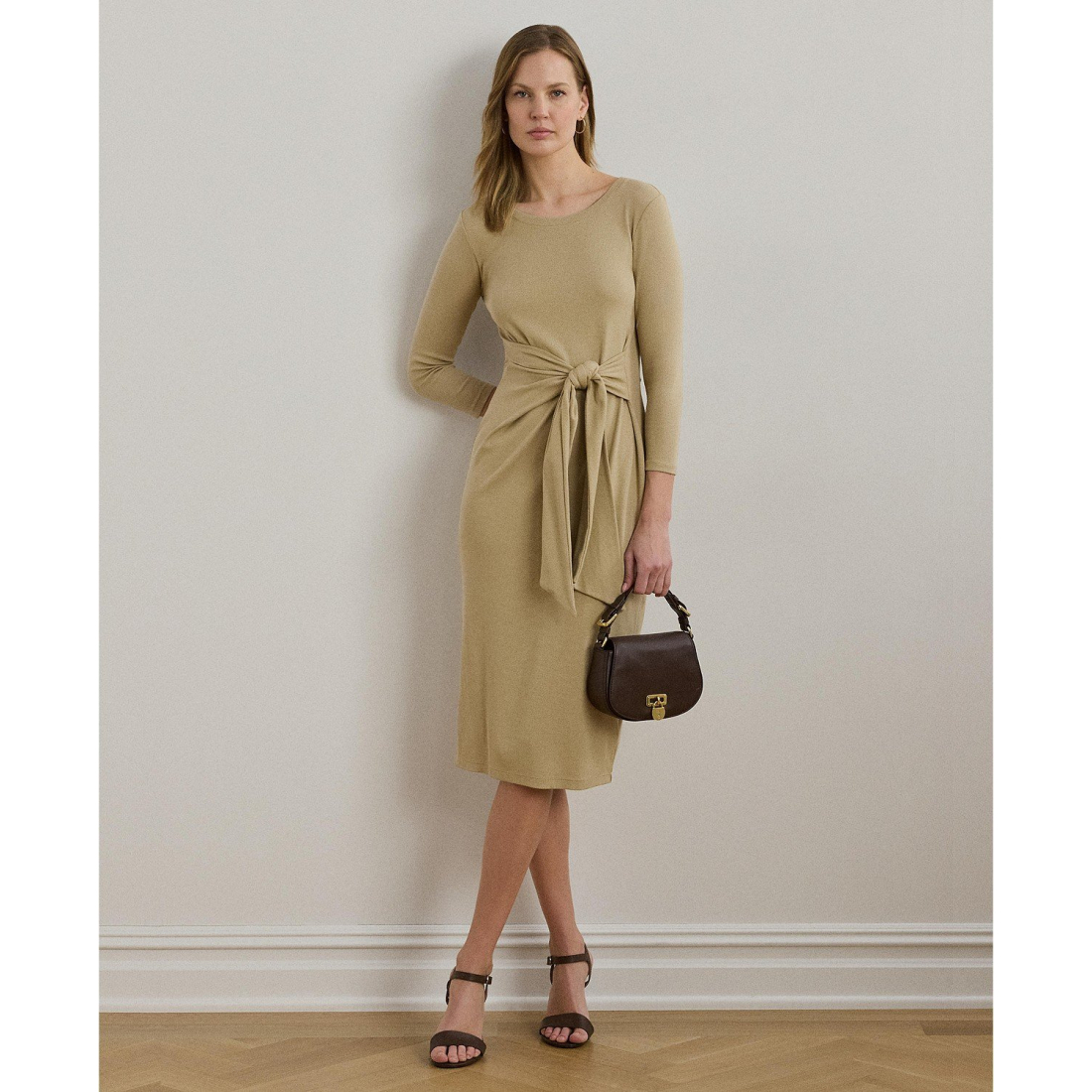 'Tie-Front Cotton-Blend Crewneck Dress' pour Femmes