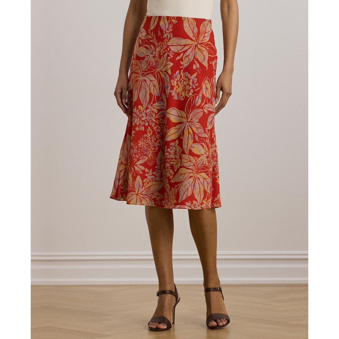 Women's 'Floral Crinkle Georgette Midi Skirt'