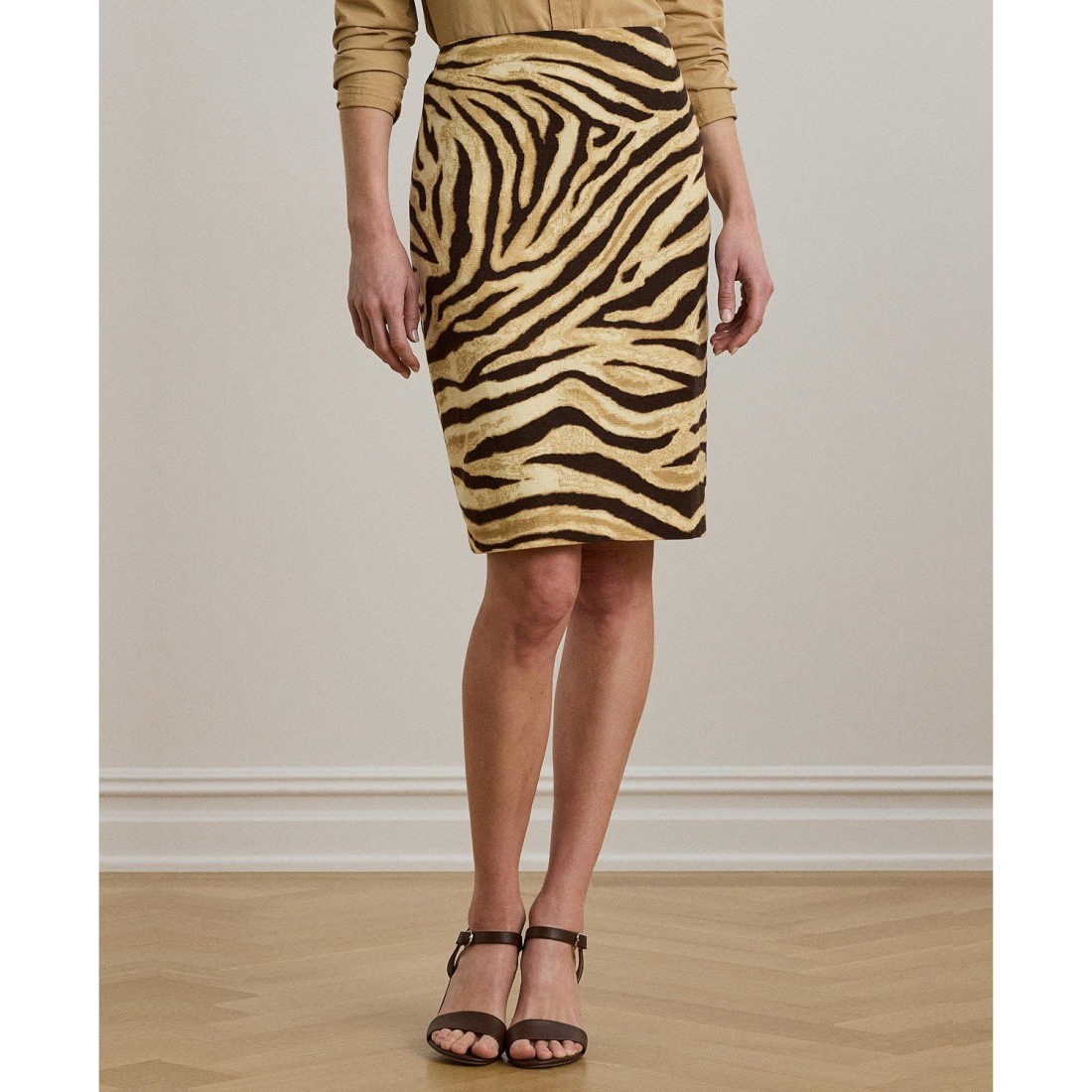 'Zebra-Print Linen-Cotton Pencil Skirt' pour Femmes