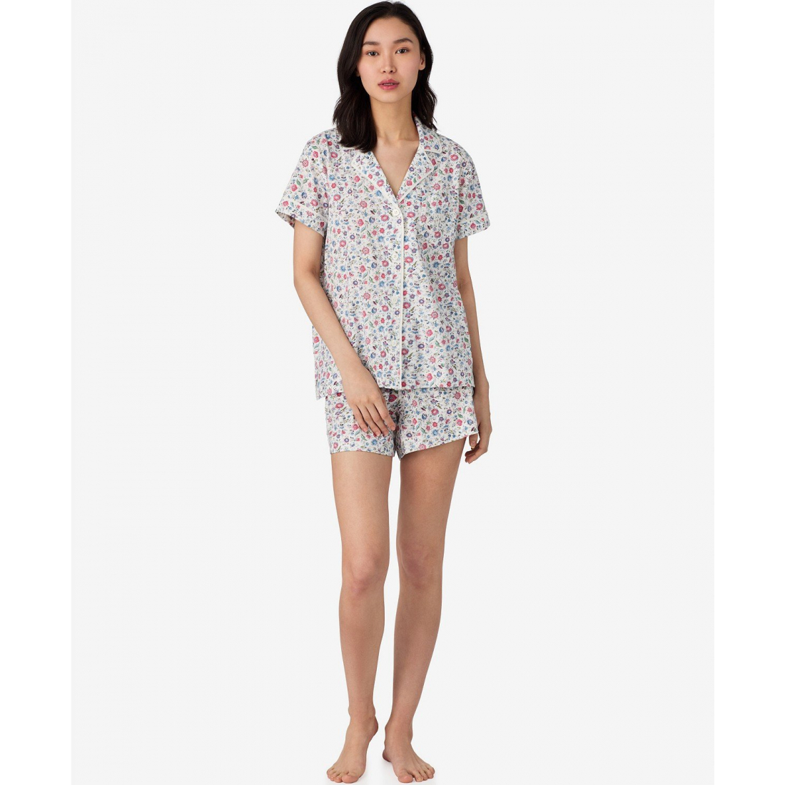 'Short Sleeve Notch Collar Boxer Pajama Set' pour Femmes