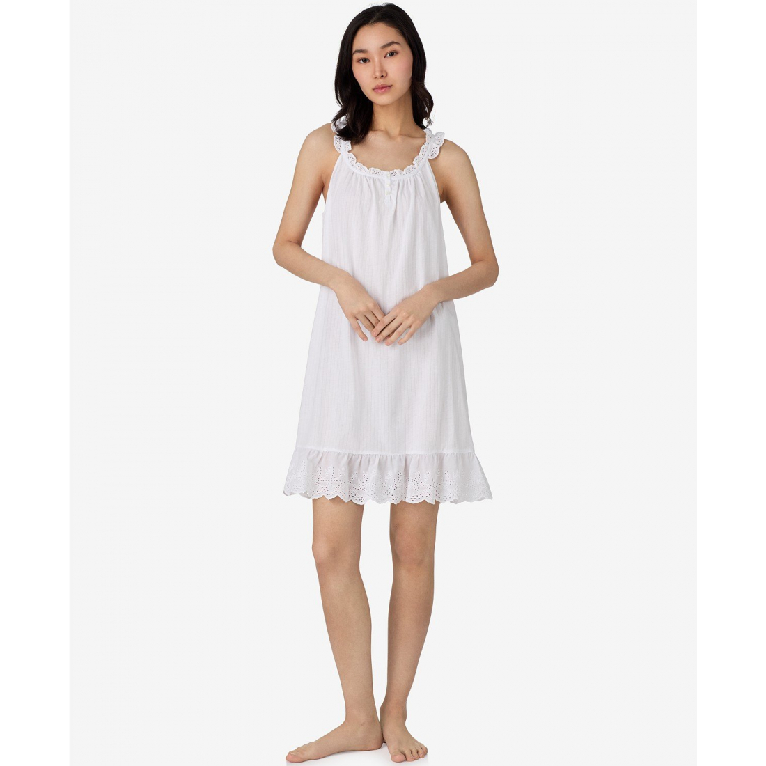 'Sleeveless Eyelet Ruffle Button Neck Nightgown' pour Femmes