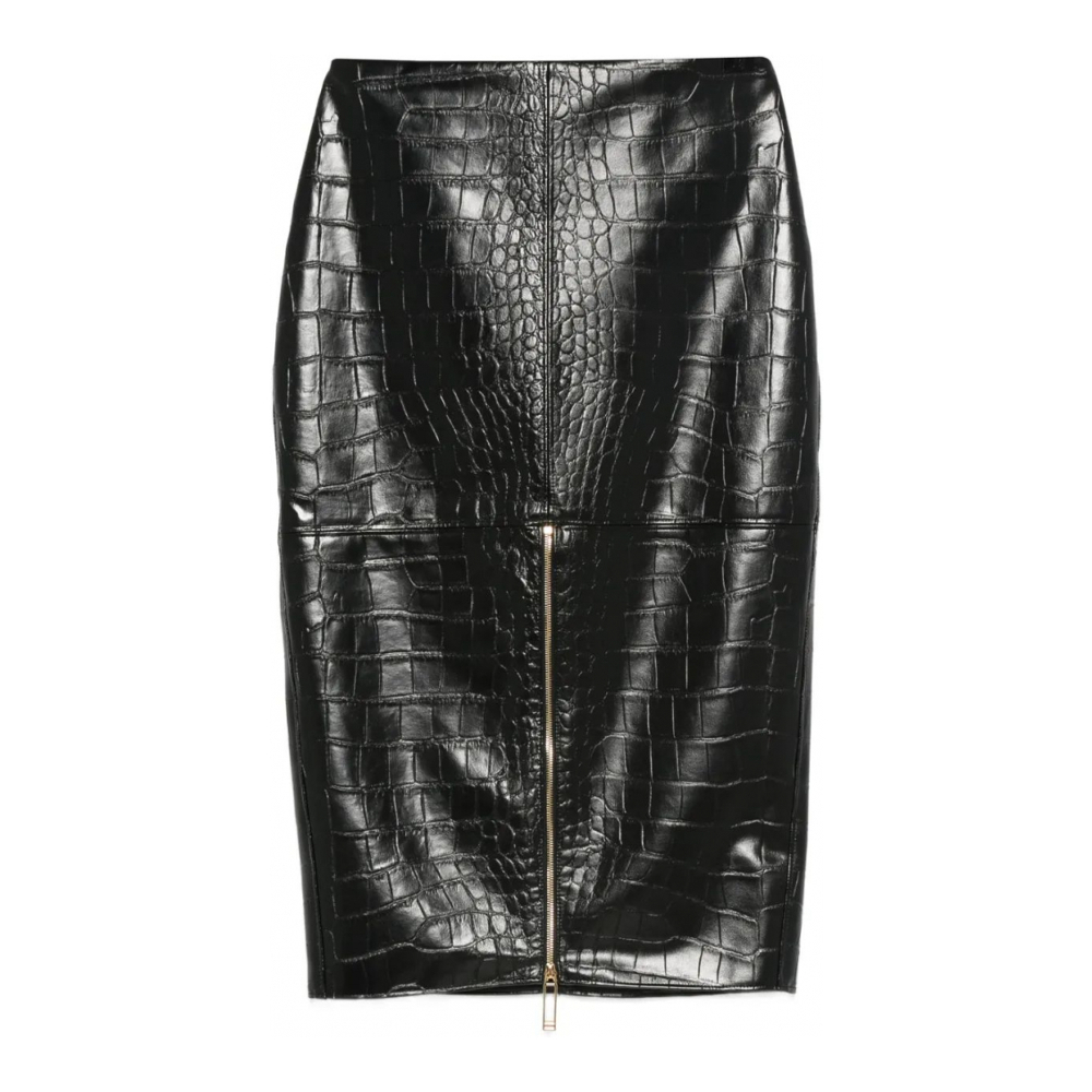 Jupe Midi 'Crocodile-Embossed Zip-Detail' pour Femmes