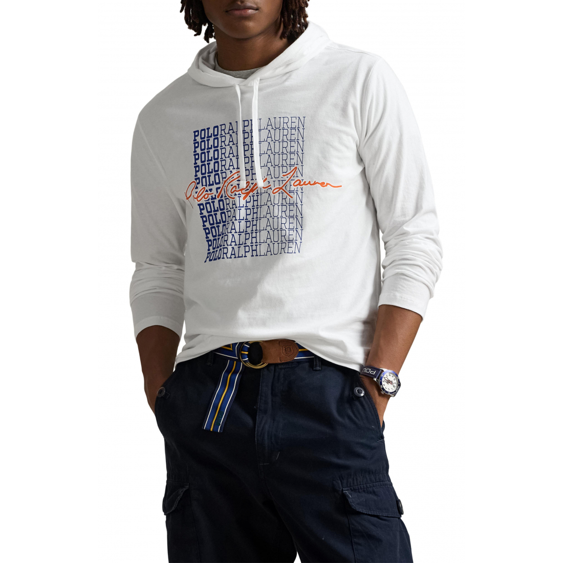 'Jersey Long Sleeve Hooded T-Shirt' pour Hommes