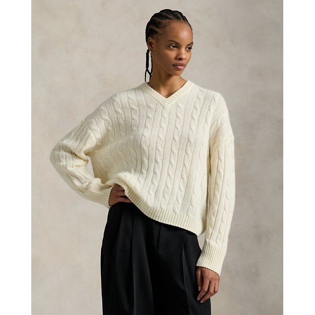 'Cable-Knit Cashmere V-Neck Sweater' pour Femmes