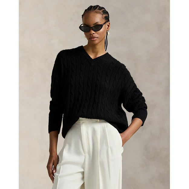 'Cable-Knit Cashmere V-Neck Sweater' pour Femmes