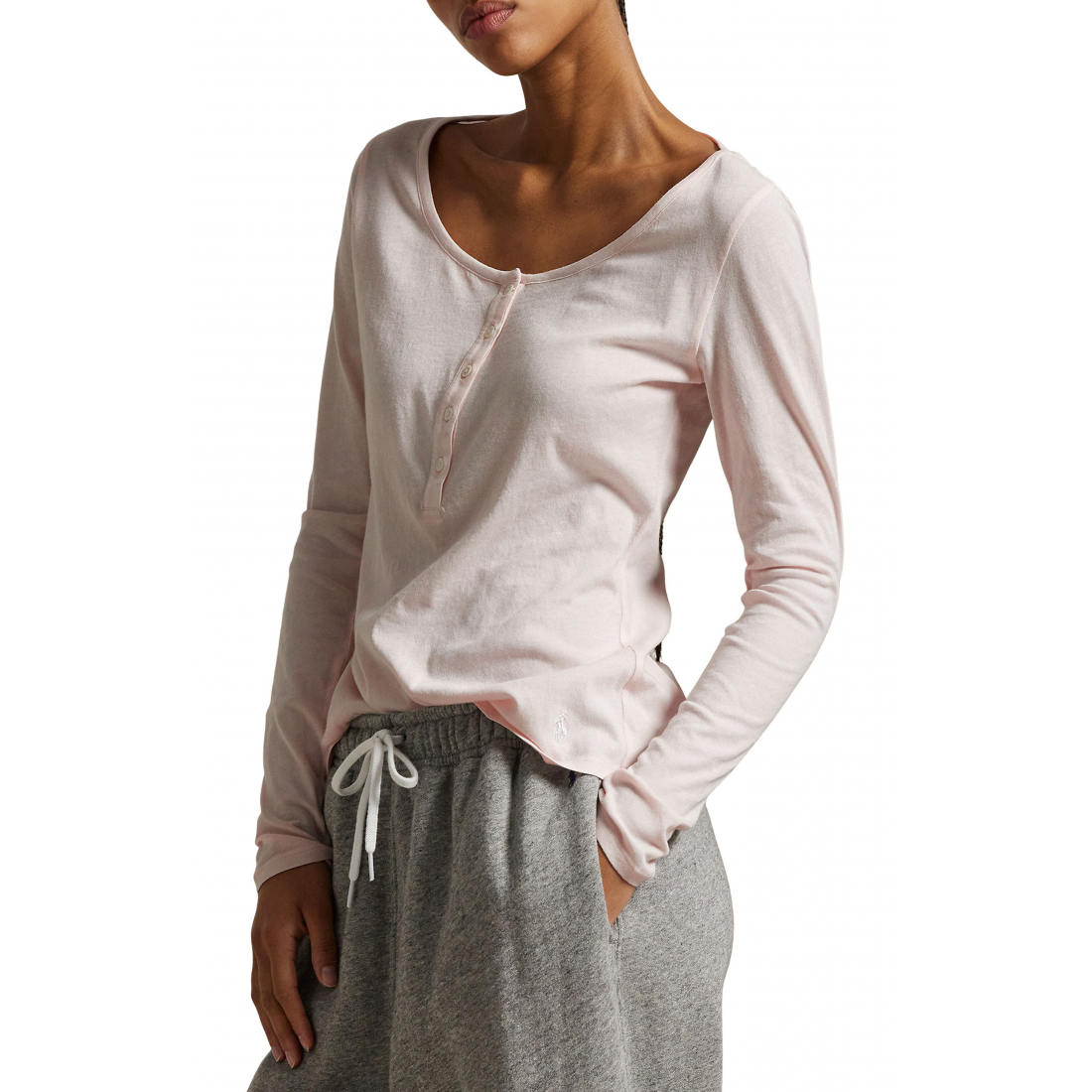 'Long & Lean Cotton Jersey Lounge Henley' pour Femmes