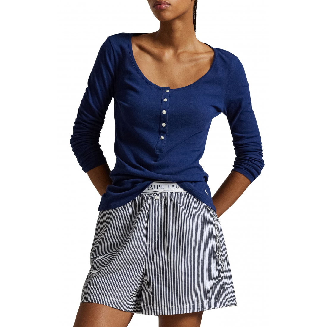 'Long & Lean Cotton Jersey Lounge Henley' pour Femmes